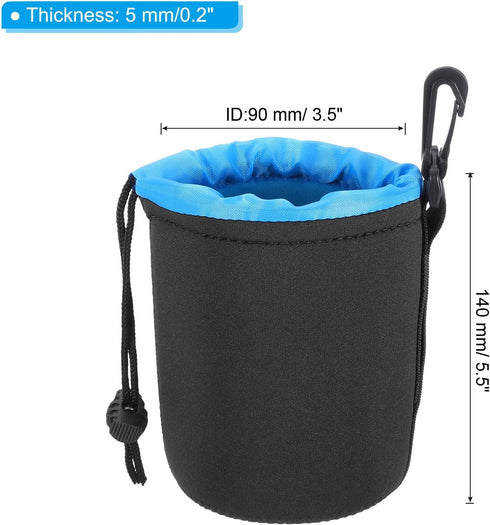 PATIKIL Camera Lens Bag, 2 Pcs 3.5" IDx5.5 H Drawstring Lens Pouch with Thick Protective Neoprene, Black, Blue