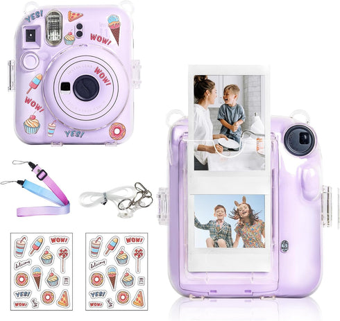 Instant Mini 12 Clear Case for Fujifilm Instax Mini 12 Camera, Protective Case with Upgraded Back Pocket