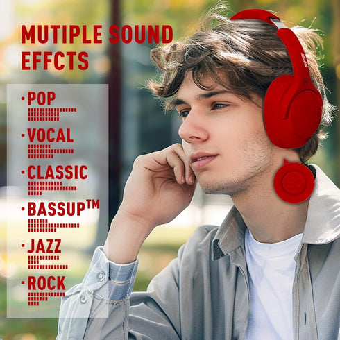 Bluetooth Headphones Over Ear, 68H Playtime Wireless Headset with Microphone, HiFi Stereo Foldable Lightweight Deep