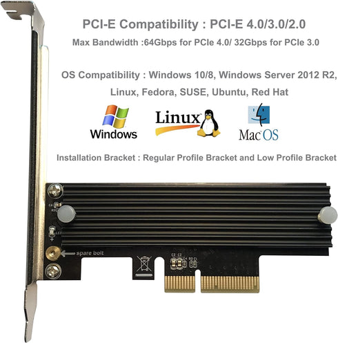 M.2 NVME to PCIe 3.0/4.0 x4 Adapter - NVME/AHCI SSD to PCIe Expansion Card with Heatsink
