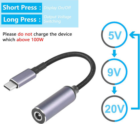 SinLoon PD 100W Laptop Charger Adapter Cable, DC 5.5mm x 2.5mm Female Input to USB Type C Male Power Charging Cable for