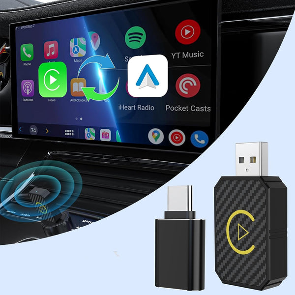 Mini Android Auto Wireless Adapter & Wireless CarPlay Adapter, Convert Factory Wired to Wireless CarPlay Dongle