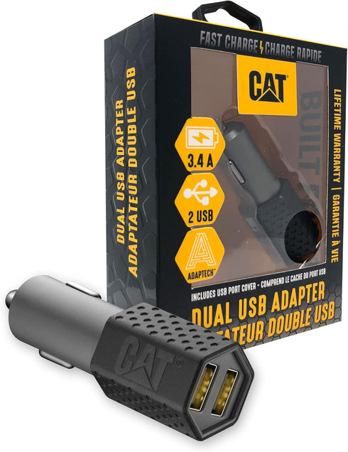 CAT Dual USB DC Vehicle Adapter (3.4 AMP), Multi USB Port Fast Car Charger for Charging Multiple Devices & Phones