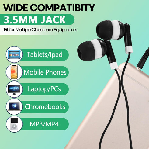 60 Pack 3.5 mm Earbud Bulk Kids Headphone for Classroom School, Wholesale Class Room Students Wired Earphones with Jack