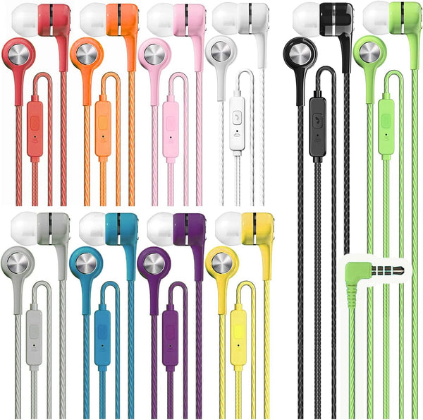 Maeline Bulk 10 Pack Earbuds with Microphone, Multi Color, Noise Isolating Stereo Headphones, Tangle Free Cord,