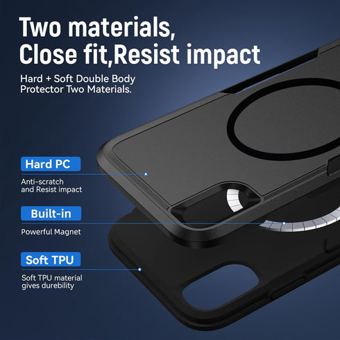 Strong Magnetic Heavy Duty Case for iPhone XR, Military Grade Drop Tested, 6.1 inch, Black