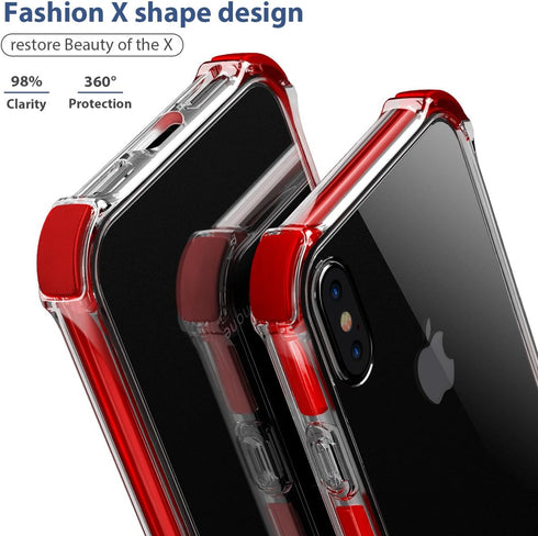 MATEPROX Clear Hybrid TPU Hard Cover Case for iPhone Xs Max with Thin Shockproof Bumper (Red)