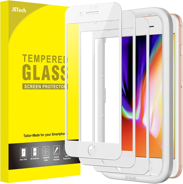 JETech Full Coverage Screen Protector for iPhone SE 3 (2022)/SE 2 (2020)/8/7, 4.7-Inch, White Edge Tempered Glass