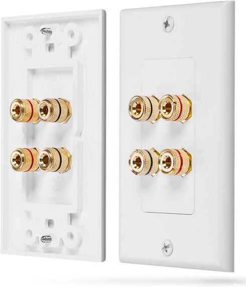 Fosmon Home Theater Wall Plate - Premium Gold Plated Copper Banana Binding Post Coupler Type (White) (Two Speaker)