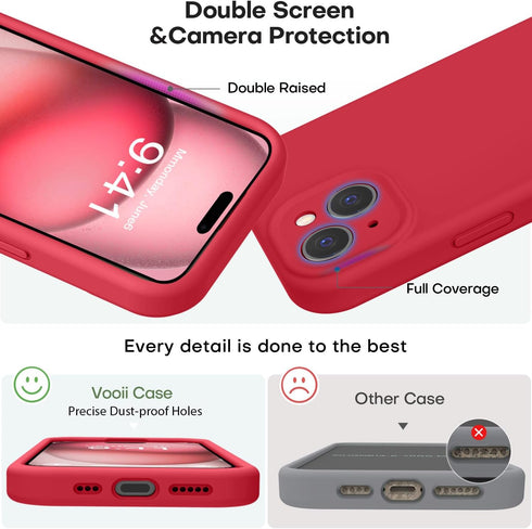 Vooii iPhone 15 Plus Case, Red Upgrade Liquid Silicone with Enhanced Camera Protection and Soft Anti-Scratch Lining