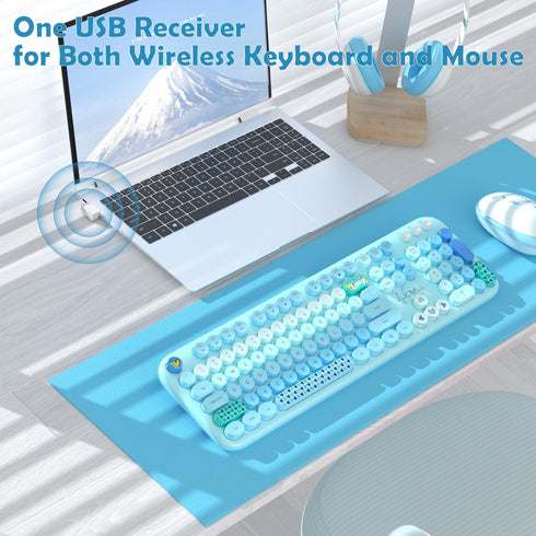 Wireless Keyboard Mouse Combo - MOFII 104 Round Keys Full-Size Cute Colorful Keyboard and Mouse for PC/Mac
