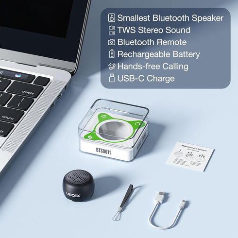 Mini Bluetooth Speaker - Tiny Portable Bluetooth 5.0 Speakers for Outdoor & Indoor Use (Black)