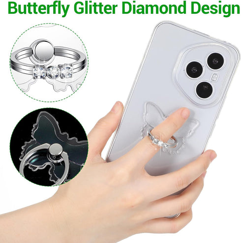 Ymapinc 360 Butterfly Cell Phone Ring Holder, Clear Rhinestone Butterfly Phone Case Ring, Finger Holder Grip Compatible