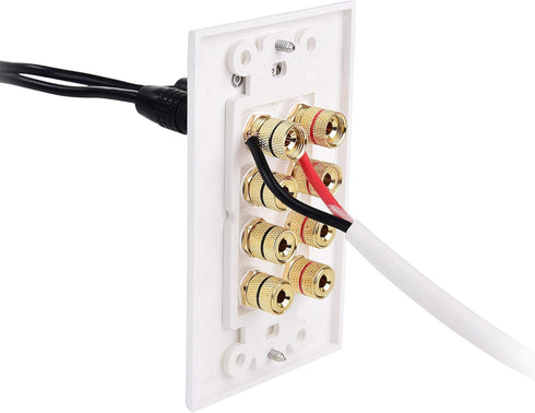 Cable Matters Speaker Wire Wall Plate for 4 Speakers, Banana Plug Wall Plate, White