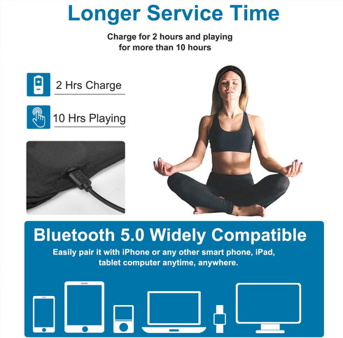 Bluetooth Headband Headphones for Women, Wireless Headband with HD Speakers, Fashion Black Design for Yoga, Workout,