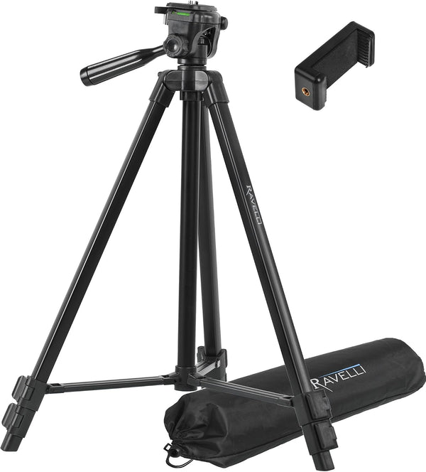 Ravelli APLT3 53" Light Weight Aluminum Tripod with Bag Includes Universal Smartphone Mount