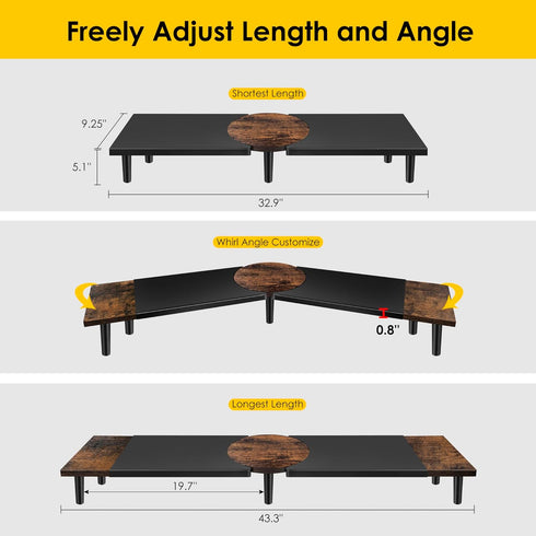 Large Dual Monitor Riser Stand for Desk: Adjustable Length Angle, Double Computer Riser for Desktop Organizer, Monitor