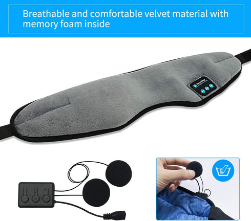 SKEYEOL Wireless Sleep Mask: Adjustable, Washable Headphones with Built-in Speakers & Microphone for Travel & Sleep -