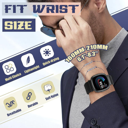 Nylon Bands for Fitbit Versa 4/Sense 2/3, Soft Breathable Adjustable Replacement Strap for Women Men