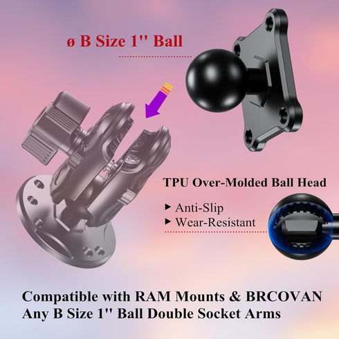 BRCOVAN 1'' Ball Mount Base with 4-Hole AMPS Square Plate & 1'' TPU Ball Adapter for RAM Mounts