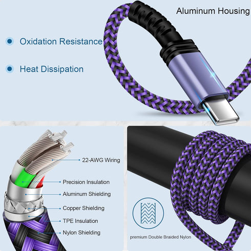 USB A to USB C Cord 6FT/3Pack for Samsung Galaxy S24 Ultra/S23/A15 5G, Fast Charging Cable for iPhone 15 Pro