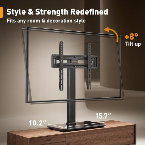 Perlegear Universal Swivel TV Stand, Height Adjustable for 32–70 inch TVs, Tempered Glass Base, Holds Up to 88 lbs,