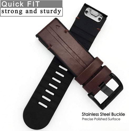 Abanen Watch Band for Garmin epix Pro 51mm / Fenix 8 51mm / Instinct 3 50mm, Soft Genuine Leather Hybrid Silicone Strap