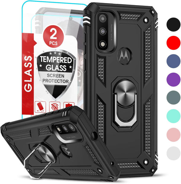 LeYi Military-Grade Phone Case for Moto G Play 2023/G Pure/G Power 2022, with 2 Pcs Screen Protectors (Black)
