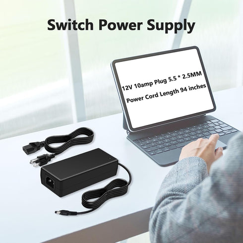 HuaXunTai 12V 10A 120W AC110-240V DC12V10A Max120W 5.5x2.1mm WS2815 WS2811 5050 3528 5630 Power Supply Adapter to Power