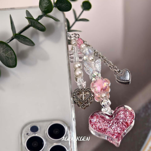 Aesthetic Y2K Pink Phone Charm, Cute Strawberry Star Heart Cell Phone Straps for Women Phone Bag Decor