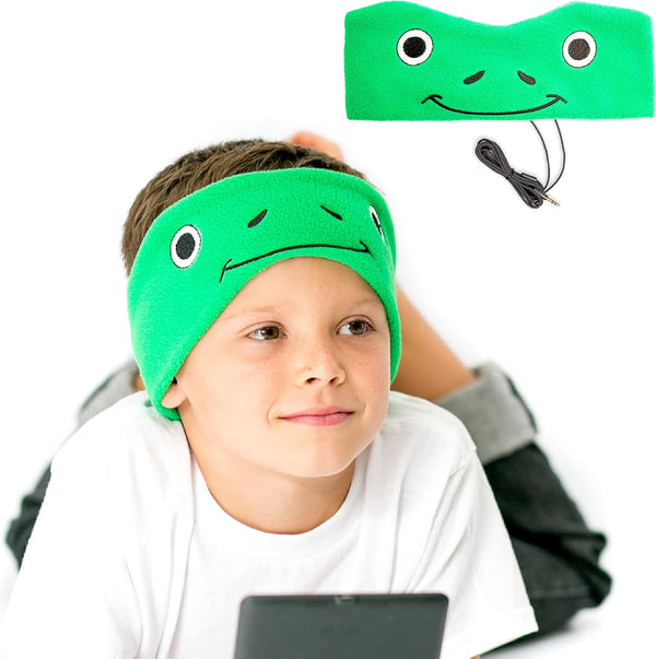 CozyPhones Green Frog Over Ear Headband Headphones - Kids Volume Limited, Thin Speakers & Soft Fleece Design.