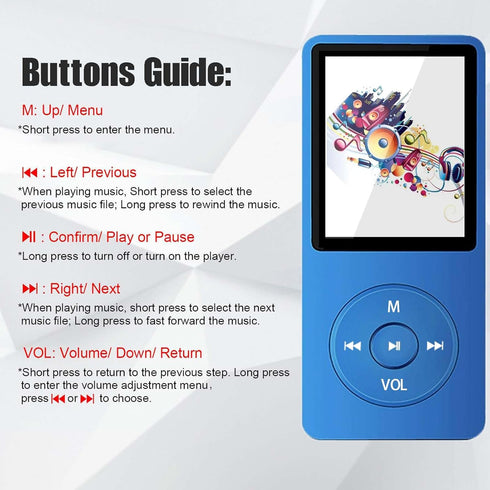 imkavery 128GB MP3 5.2, Player with Bluetooth Portable Blue Music Player for Kids with Built-in HD Speaker, FM Radio