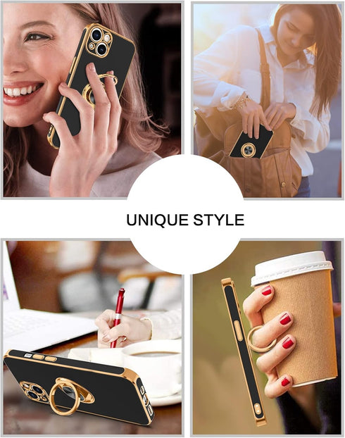 BENTOBEN iPhone 13 Case, Slim Fit 360° Ring Holder, Shockproof Kickstand, Magnetic Car Mount, Non-Slip, Black Cover.