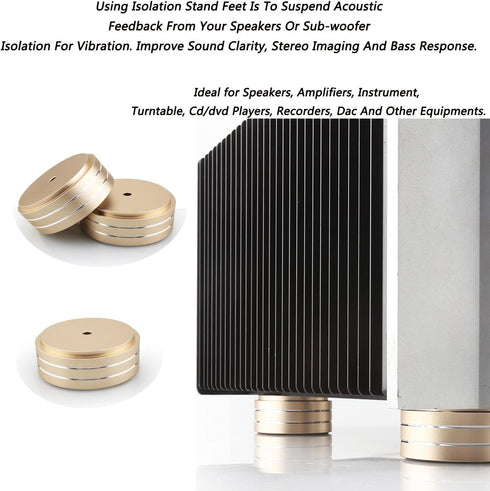 Tertullus 4 Pcs Aluminum HiFi Turntable Feet, Isolation Feet for Speakers, Spikes Audio Pads 58x22mm, Gold