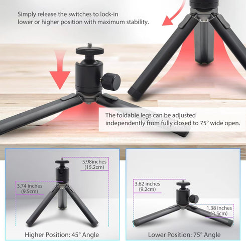 Kado 2-In-1 100x100mm 75x75mm 360 Metal Portable Monitor Stand Tripod, Phone/Tablet Clamp Portrait/Landscape, Wall/Arm