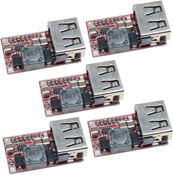 (5 Pack) 15W USB 5V 3A DC Buck Voltage Step-Down Module, 9V 12V 18V Input with 97.5% Efficiency