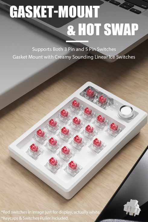 Gasket Creamy Mechanical Numpad, Wireless 2.4G/Bluetooth 5.0/Wired USB-C, RGB Backlit, Rechargeable Number Pad