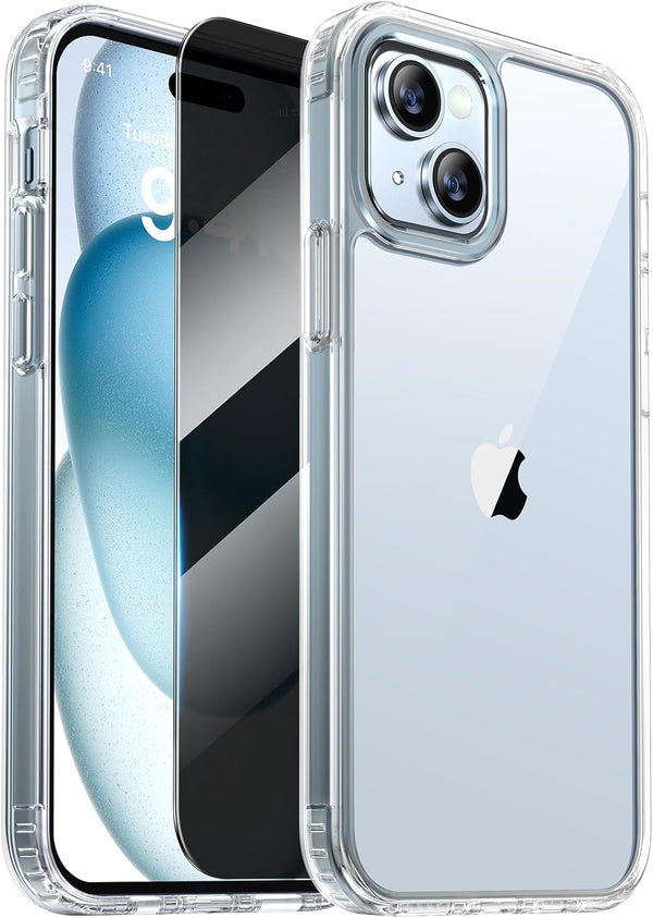 Diaclara iPhone 15 Plus Case: Heavy Duty Clear, Military Grade Drop Protection, Anti-Spy Privacy Screen Protector.