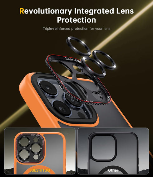 JUESHITUO iPhone 15 Pro Case, Orange, 6.1", Mil-Grade Shockproof, Translucent Matte, MagSafe & Camera Lens Protection.