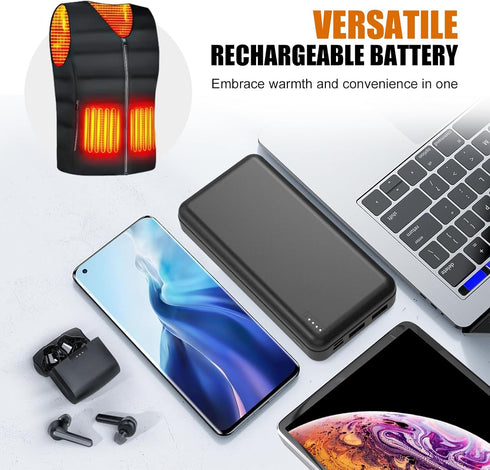 20000mAh Heated Electric Vest Jacket Battery Pack, Power Bank for Heating Vests with Dual USB Output (Not for 7.4v