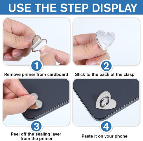 Jxiwfvl 8 PCS Heart Shaped Phone Charm Hooks, Universal Adhesive Metal Cell Phone Finger Ring Grip Hook, Cute Heart