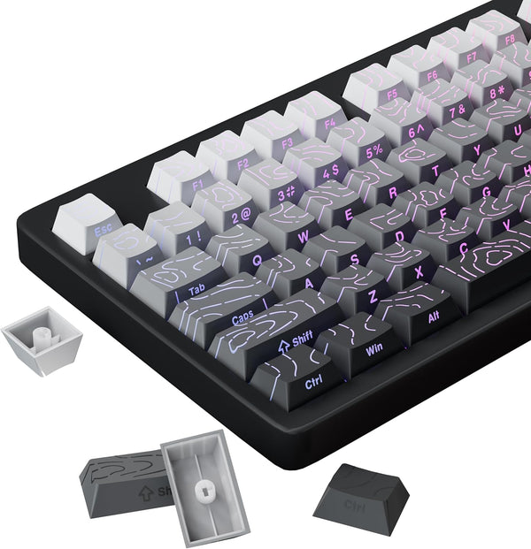 FunHub Shine Through PBT Keycaps - Black Double Shot Side Printed Backlit Keycaps