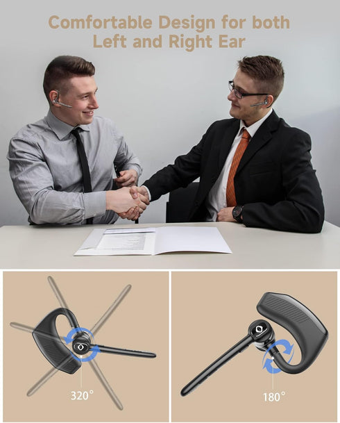 ZUKUMU Headset Wireless Bluetooth Earpiece with Dual Noise Canceling Microphone Hands Free Headphones Single Ear