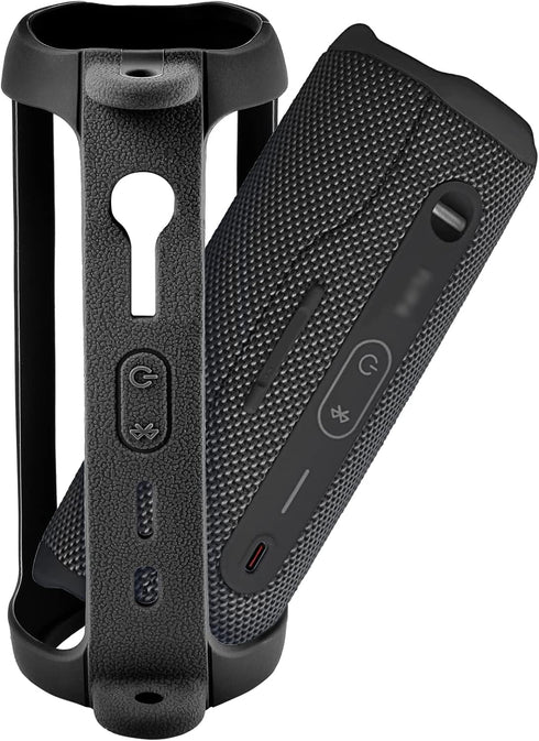 Silicone Case for JBL FLIP 6, Waterproof Portable Bluetooth Speaker Cover with Shoulder Strap and Carabiner - Black