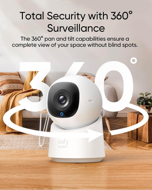 eufy Security Indoor Cam C220, 2K Resolution Security Camera, 360° Pan and Tilt, Plug-in with AI Tracking