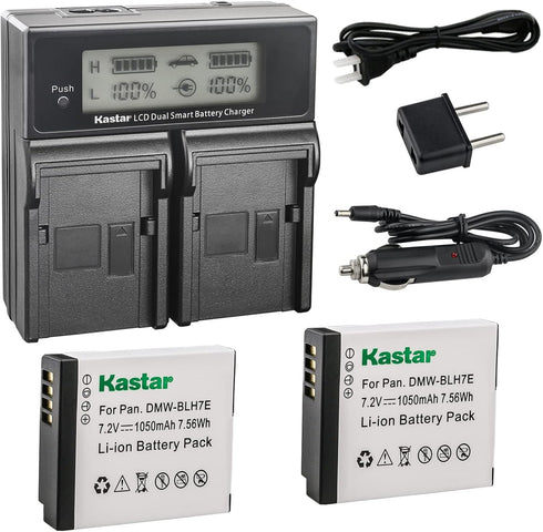 Kastar Dual Fast LCD Charger & 2 x Battery Replacement for Panasonic DMW-BLH7 Cameras