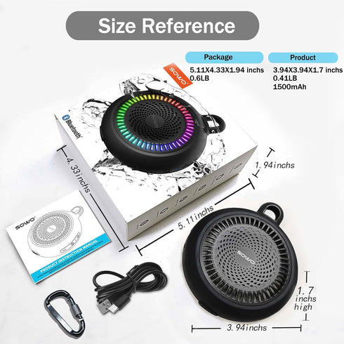 Bluetooth Shower Speaker Waterproof, Small Portable Wireless Speaker with Clip, Powerful Bass, Colorful Lights
