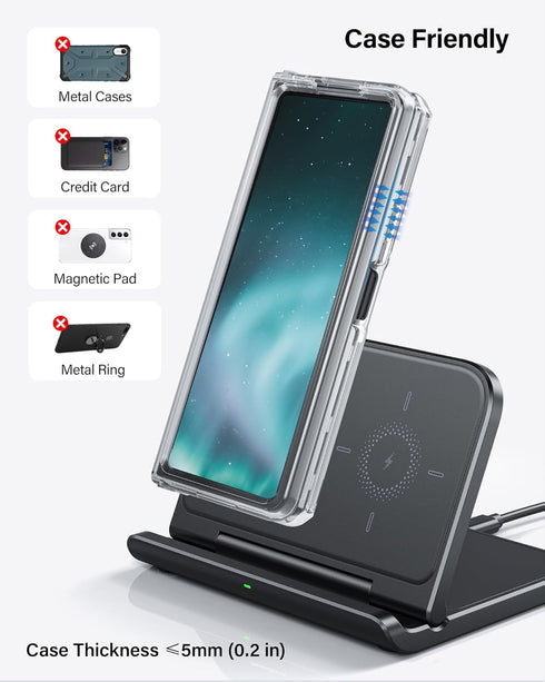 Wireless Charger for Samsung Z Fold 6, Foldable Charger Stand for Galaxy Z Fold 6/5/4/3, Fast Charging for Google Pixel