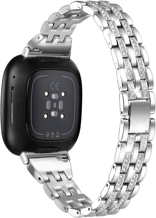 Bling Bands Compatible with Fitbit Versa 4/Sense 2/Versa 3/Sense, Women Dressy Slim Bracelet Metal Replacement Bands