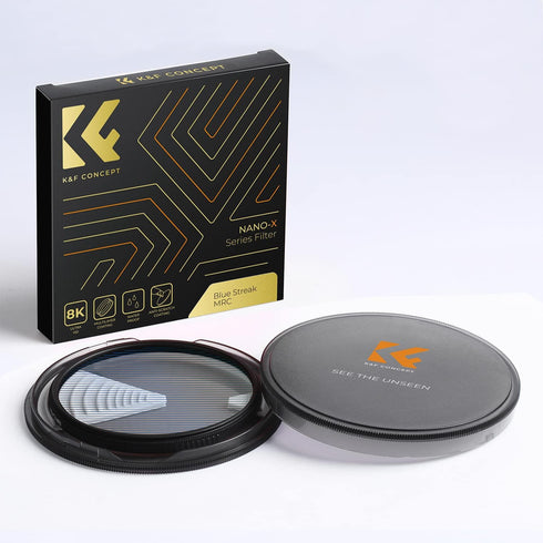 K&F Concept 52mm Blue Streak Effect Lens Filter, Anamorphic Optical Glass Light Flare Effect for Camera Lens